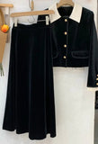 Velvet 2 Piece Set Doll Neck Jacket / Skirt