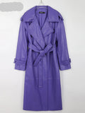 Long Purple Faux Leather Trench Coat