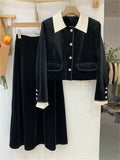 Velvet 2 Piece Set Doll Neck Jacket / Skirt