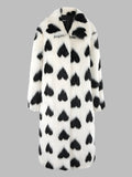 Heart-Shaped Print Faux Fur Coat