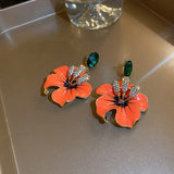 Sidonie Orange Enamel Flowers Drop Earrings