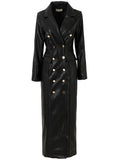 Long Black Faux Leather Trench Coat