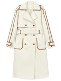 Long Color Block Faux Leather Trim Trench Coat