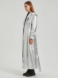 Long Gold Shiny Patent Pu Leather Trench Coat