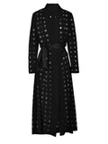 Black Hollow Out Belted Long Trench