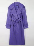 Long Purple Faux Leather Trench Coat