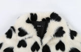 Heart-Shaped Print Faux Fur Coat