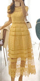 Yellow Short Sleeve Crochet Embroidered Dress