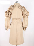 Runway Ruffled Khaki Long Trench Coat