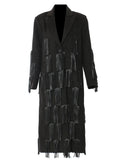 Black Leather Tassels long Trench New Lapel