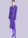 Elegant Purple Colored Faux Leather Trench Coat