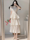 3 Tiered Short Sleeved Lace Dress