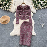 High-end Round Neck Sequined Embellished Jacket and Slim-fitting Skirt