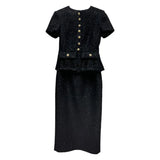 Black Tweed Semi Peplum Bodice Long Dress