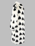 Heart-Shaped Print Faux Fur Coat