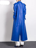 Long Luxury Elegant Blue Soft Leather Trench Coat