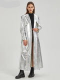 Long Gold Shiny Patent Pu Leather Trench Coat