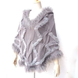 Knitted Poncho With Raccoon Fur Trim