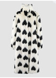 Heart-Shaped Print Faux Fur Coat