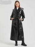 Long Gold Shiny Patent Pu Leather Trench Coat