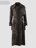 Long Oversized Leopard Print Trench Coat