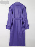 Long Purple Faux Leather Trench Coat