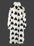 Heart-Shaped Print Faux Fur Coat