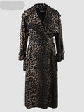 Long Oversized Leopard Print Trench Coat