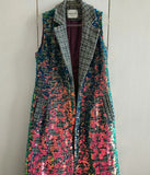 Multi-Colored Sequined Beading Trench Coat