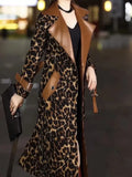 Leopard Print Faux Trim Trench Coat