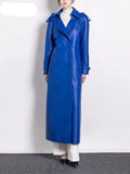 Long Luxury Elegant Blue Soft Leather Trench Coat