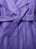 Long Purple Faux Leather Trench Coat