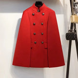 Red Double Breasted Cape Coat 