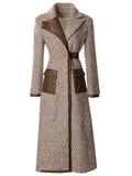 Tweed Coat w/Leather Splice Belt Windbreaker Lapel