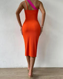 Bruna Patchwork One Shoulder Midi Dress