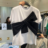 Neploe Bow-Knot Contrast Color T Shirts Women