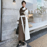 Women Color Block Trench Coat Double Breasted