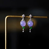 Purple Chalcedony Round Drop Earrings