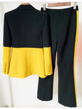 Miriam Single Button Color Block Blazer Flare Pants Suit