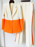 Miriam Single Button Color Block Blazer Flare Pants Suit