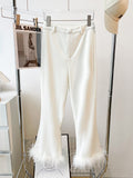 Cecilia Single Button  Feather Embellished Blazer Pants Suit